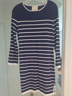 Sail To Sable  Navy and White Striped Boatneck Dress